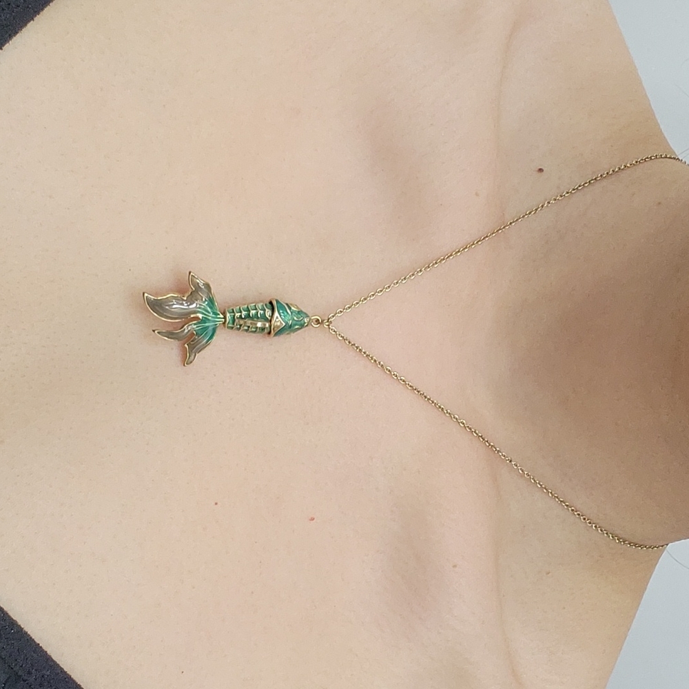 Turquoise Koi Fish Gold Color Necklace